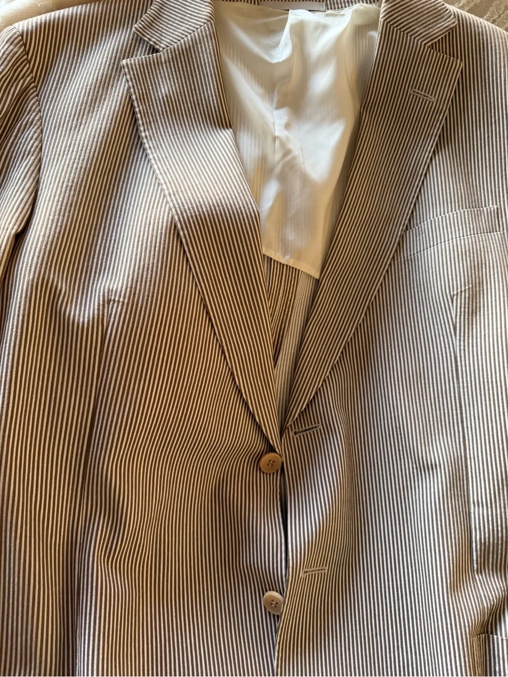 Classic Tan Seersucker Sport Coat - Two-Button Notch Lapel